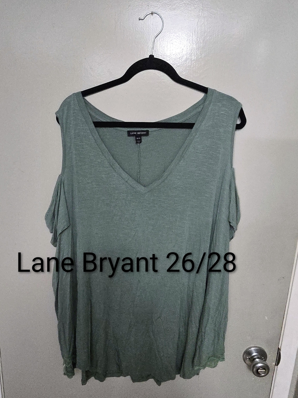 Lane Bryant Sage Green Cold-Shoulder V-Neck Top
